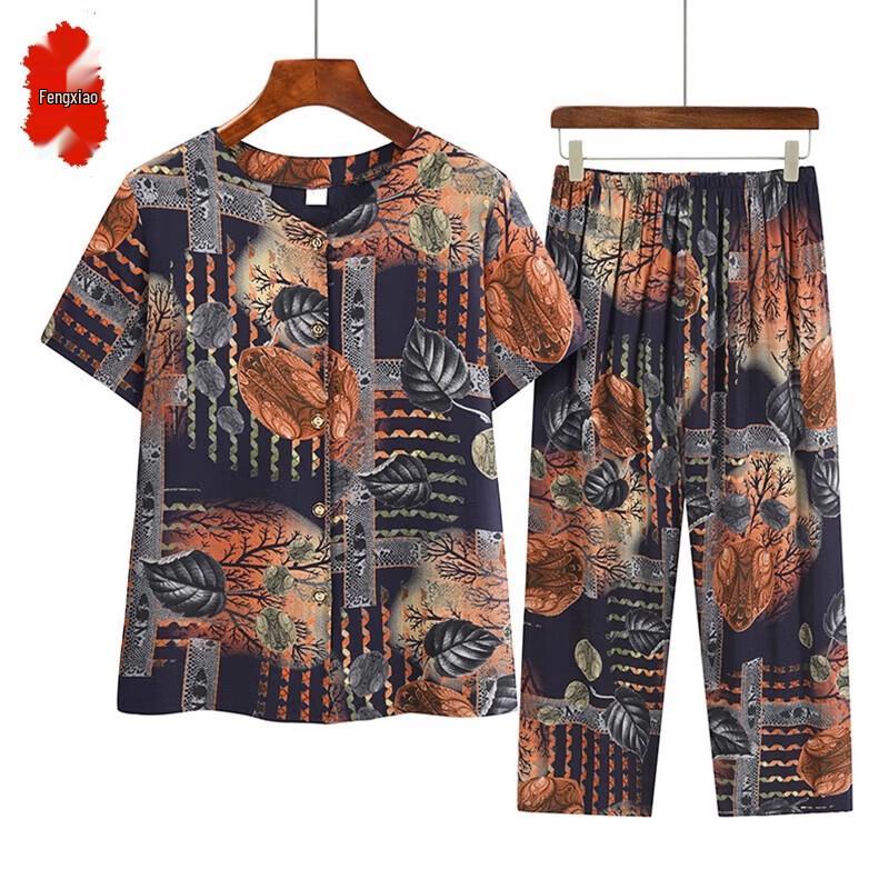 Elderly Women s Floral Cotton-Rayon Summer Set