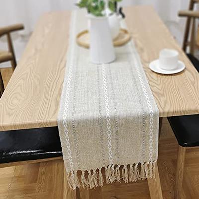 Retro Table Runner Elegant Hand Woven Cotton Linen Dining Table Runner with Tassels for Wedding