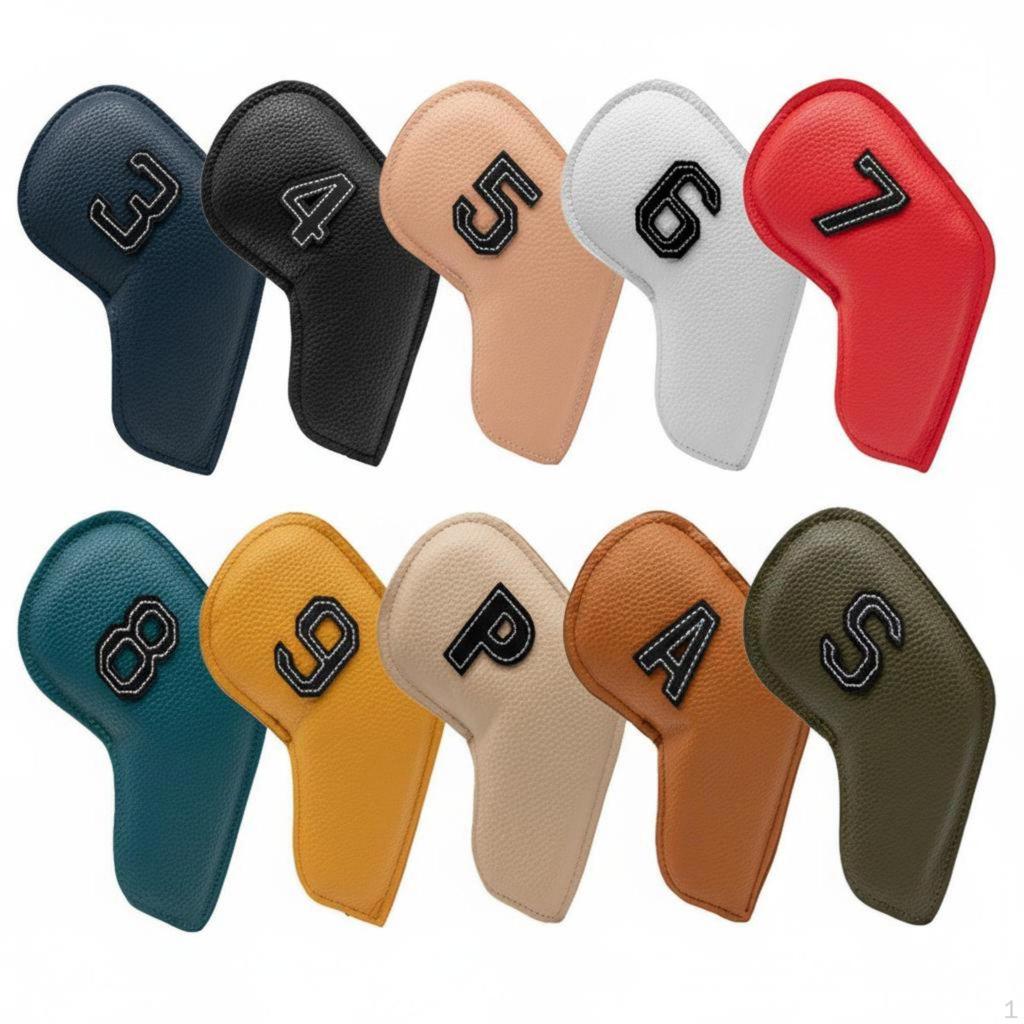 10 Pieces PU Leather Iron Headcover Set Scratch & Ding Protection Headcovers Large