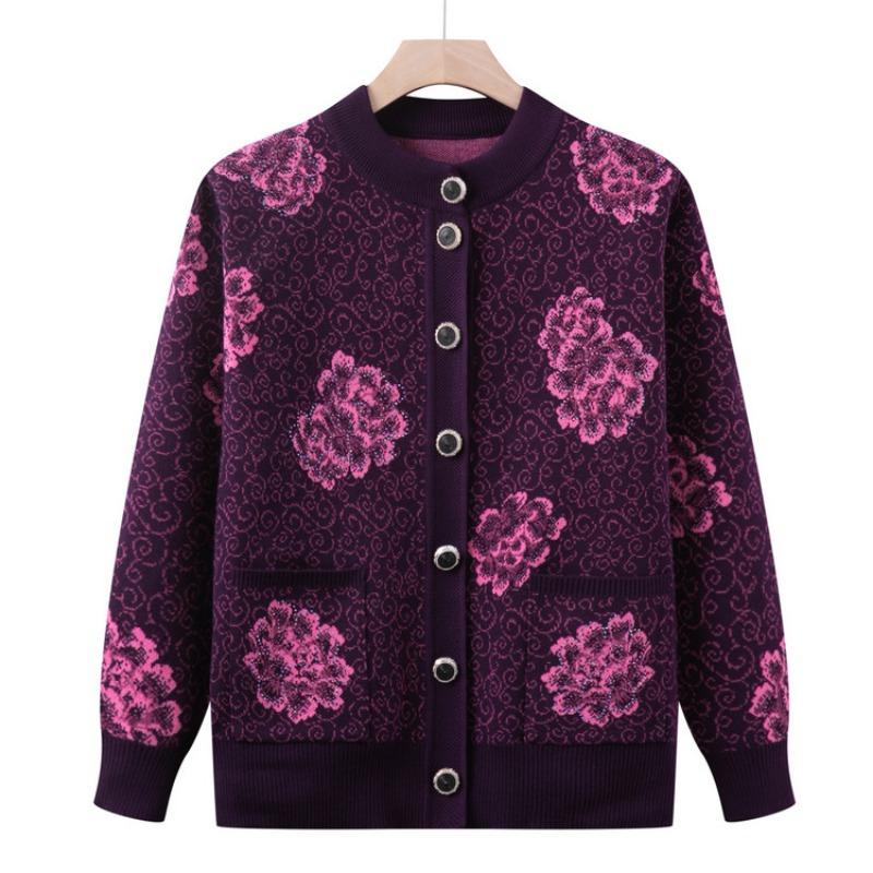Medium Old Man Autumn Sweater Female Mother New Knitted Sweater Jacket Old Lady Cardigan Grandma Top