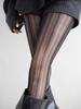 1 Pc Women'S Black Sheer Wave Pattern Pantyhose, Side Strip Slimming High-Stretch Hosiery, Ideal For Autumn Winter Daily Commute