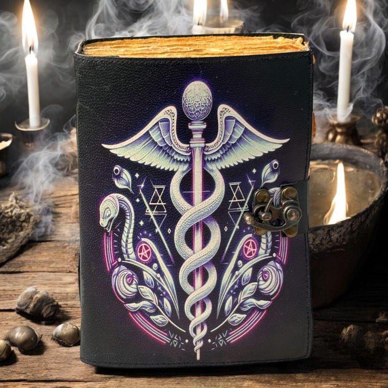 Leather Journal Gothic Notebook Snake Grimoire Print - Vintage Handmade Journal Book of Shadows Witchcrafts Journal Gift for Men