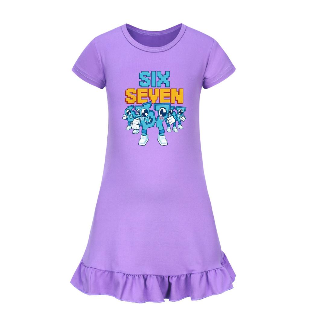 5195 Kids Girls Steal a Brainrot 67 Six Seven Printed Ruffle Short Sleeves Casual Dress