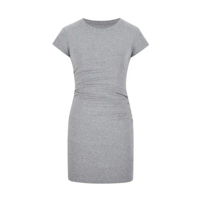 

New gray pleated slim-fit dress slim-fit and thin inside temperament hip-wrapped A-word short skirt round neck skirt S темно-серого
