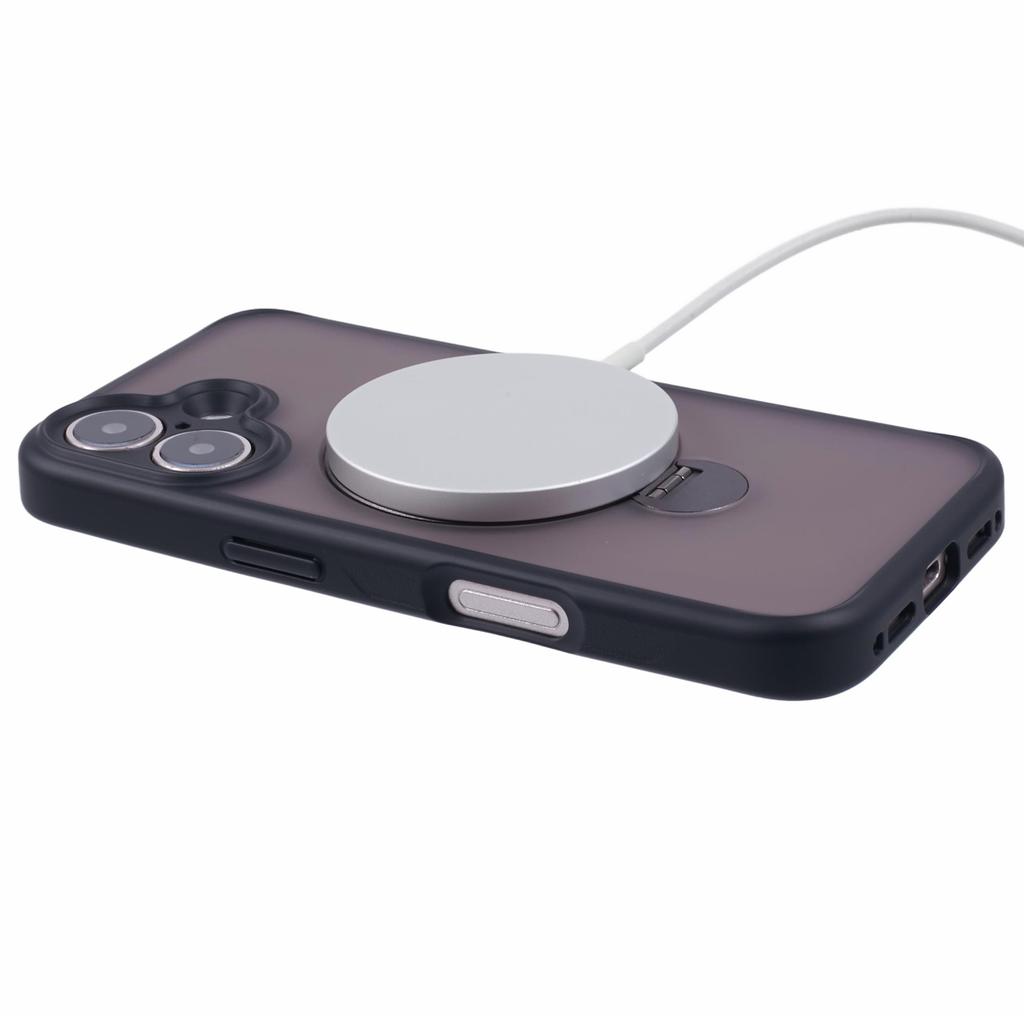 For iPhone 16 Case Compatible with MagSafe Matte TPU+PC Rotary Kickstand Phone Cover