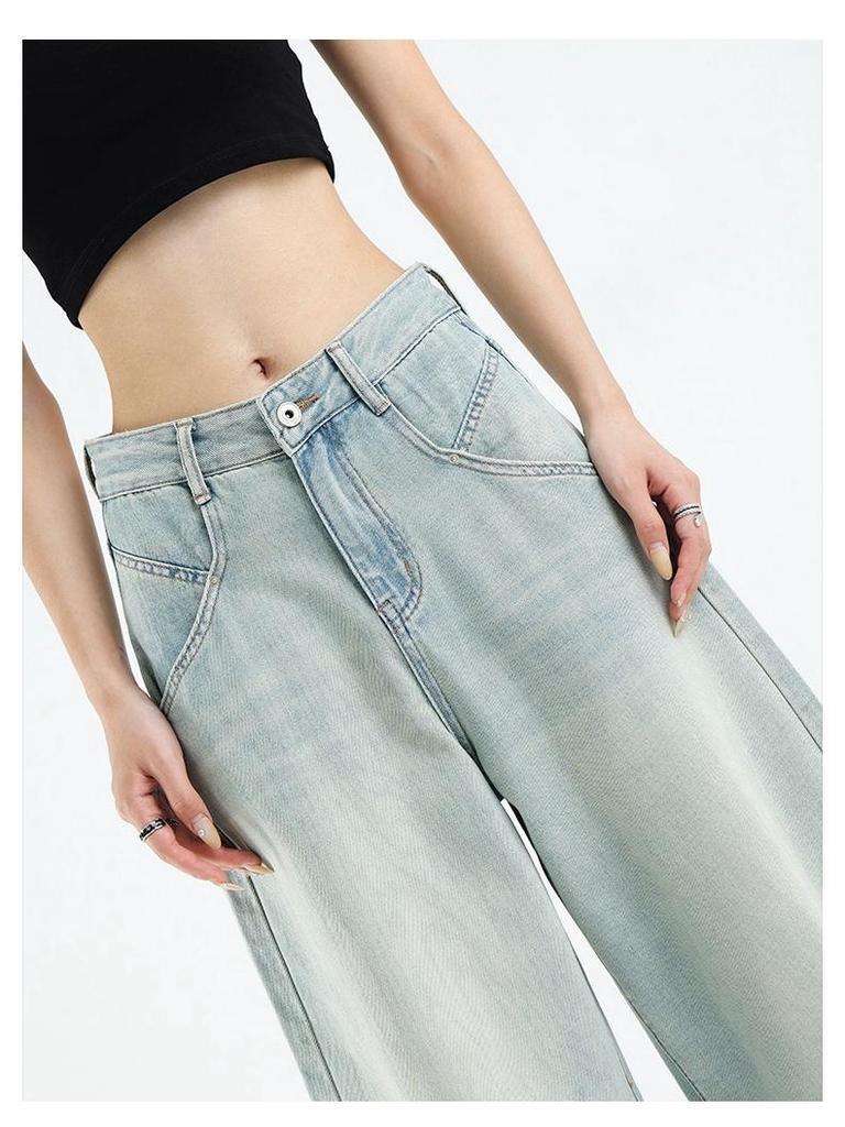 KENH Women's Light Blue High Waist Wide Leg Jeans, Four Seasons Wearable, 2024 New Loose Floor-Length Style