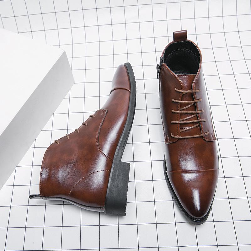 Men's Plus Size Autumn Pointed Toe Leather Ankle Boots - Casual & Formal Zipper High Tops