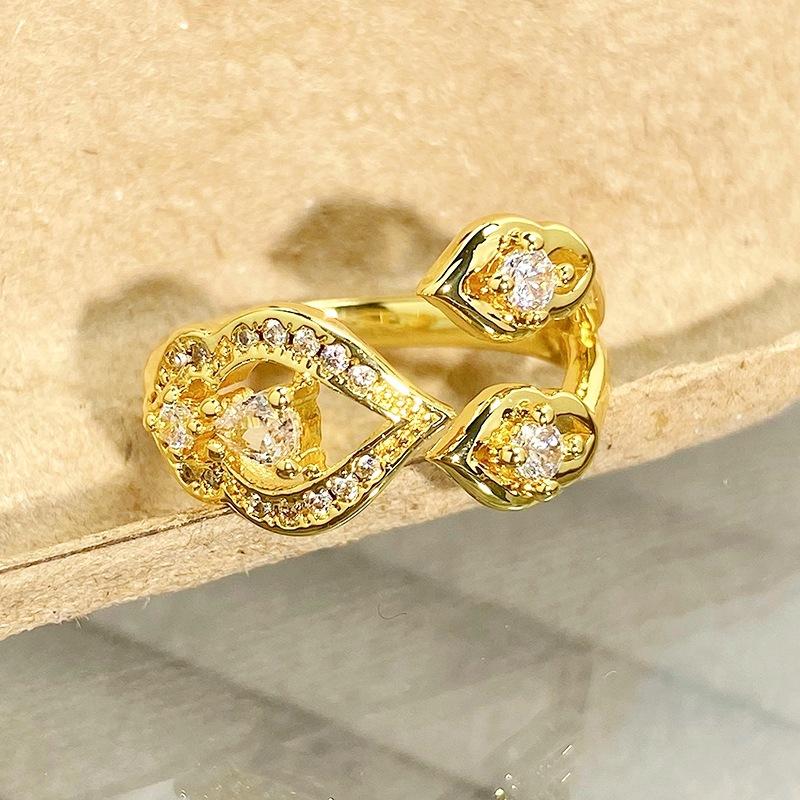 Medieval Vintage Zircon Lace Leaf Opening Ring Retro Femininity Niche Colored Treasure High Sense Ring