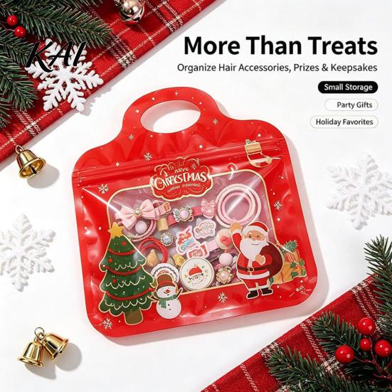 Holiday Gift Exchange Packaging Christmas Treat Bags with Handles, Self-Seal Candy Cookie for Decorative Snack Containers Party Favors, Clear