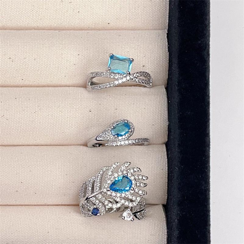 Aquamarine Drop-Shaped Open Ring, Super Flash Elegant And Exquisite Personalized Fashion Ring
