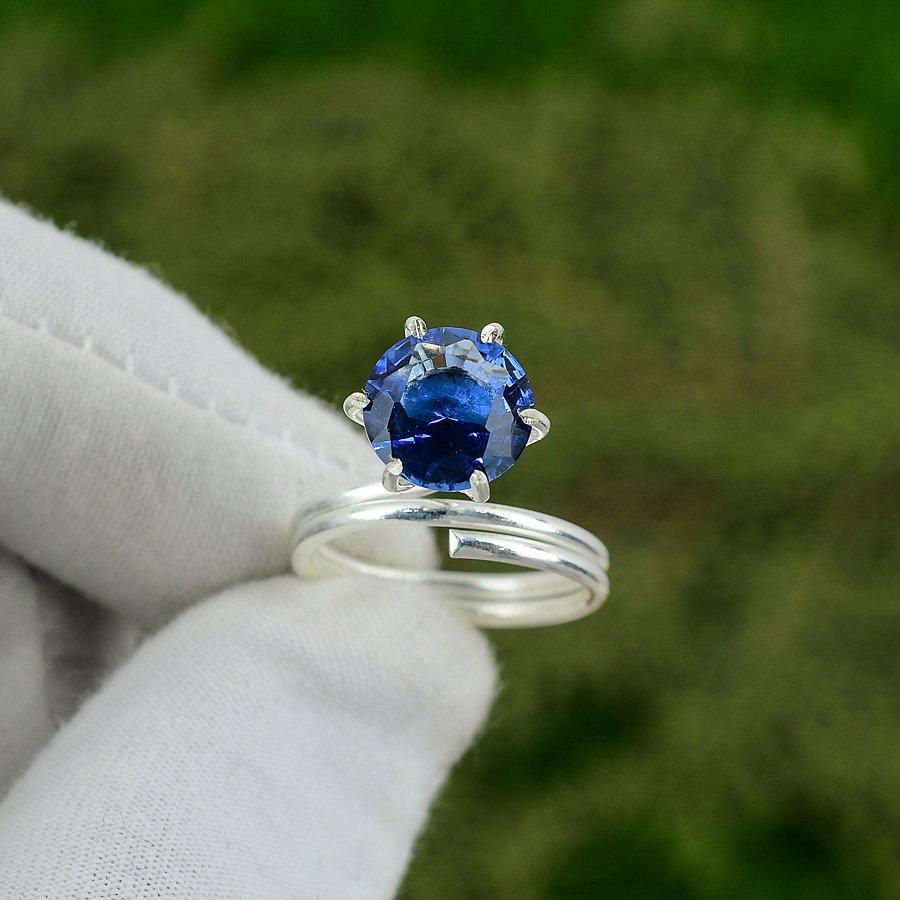Mothers Day Sale 925 Silver Round Tanzanite Quartz Stone Promise Ring Jewelry