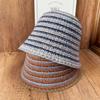 Premium Striped Contrasting Color Bucket Hat Retro Big Head Circumference Plain Face Small Versatile Warm Windproof Basin Hat