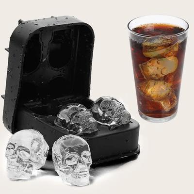 1pc 3D Skull Silicone Mold Ice Cube Tray Bar Creative Mold 4 Even Skull Ice Cube Ice Home DIY Tools Ice Tray Ice Cream Mold