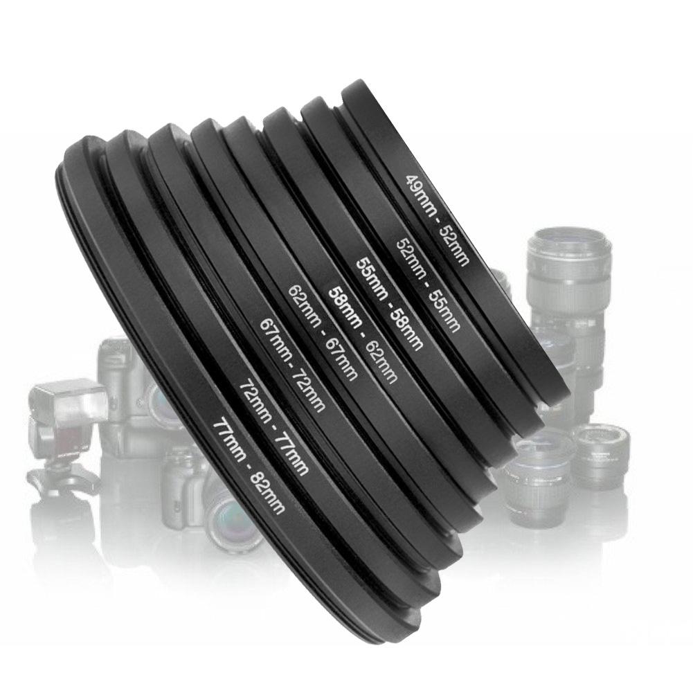 8pcs Metal Step Up Rings Universal Lens Filter Adapter Set 49-52-55-58-62-67-72-77-82mm чёрный
