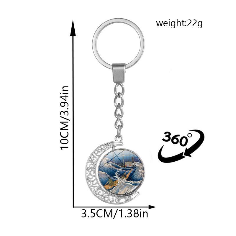 Japanese Wave Ukiyo-e Art Double-Sided Rotating Keychain Pendant