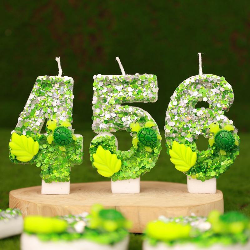 Tortoise 0-9 Number Candles Birthday Digital Candles Turtle Cake Topper Decorations for Girls Boys Animal Jungle Party Supplies