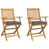 Folding Chair with Cushion 2 pcs Brown Solid Acacia Wood