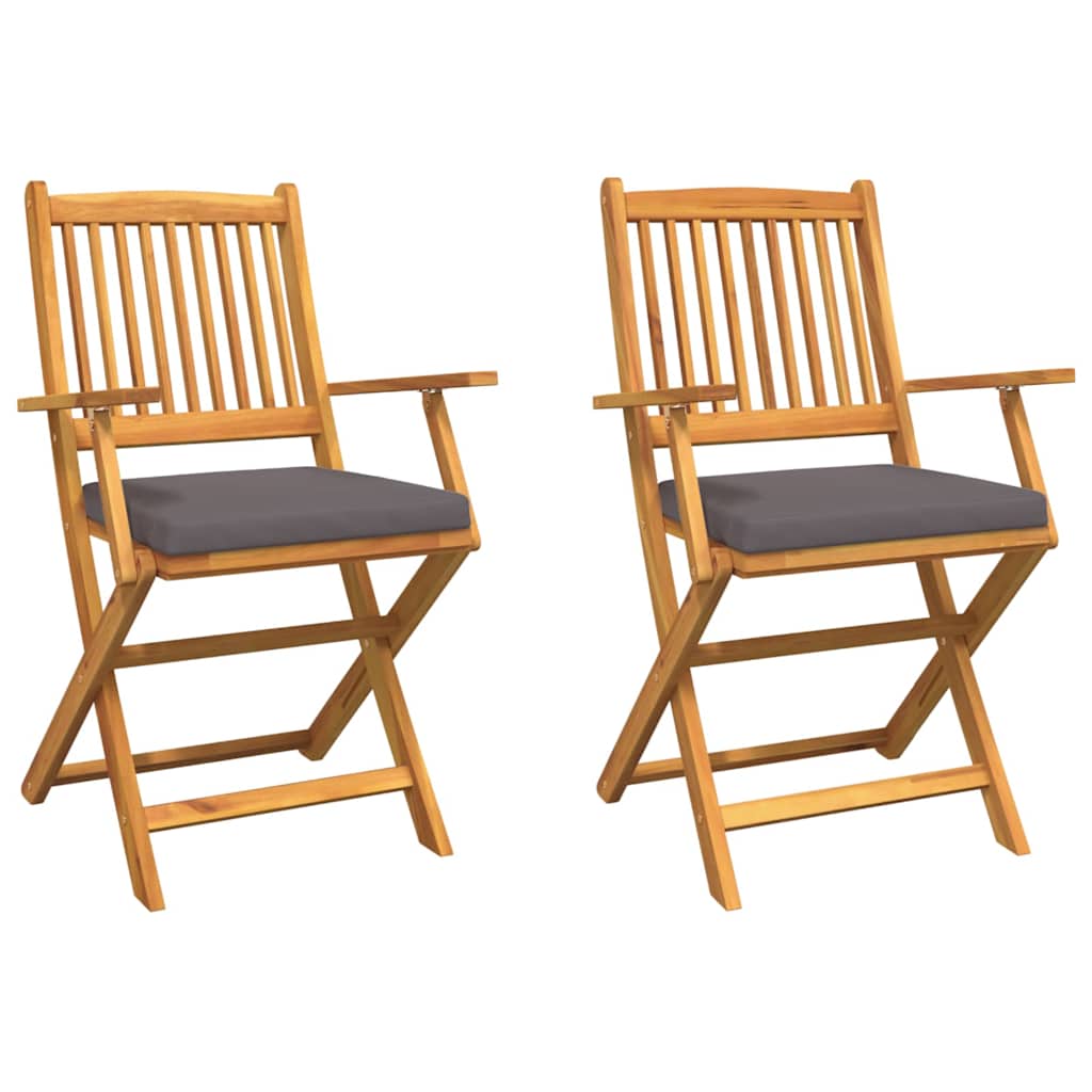 Folding Chair with Cushion 2 pcs Brown Solid Acacia Wood