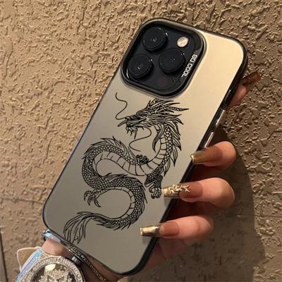 Luxury Cool Dragon Totem IMD Case For iPhone 15 14 13 12 11 Pro Max XR XS 7 8 Plus SE   Shockproof Laser Phone Cover