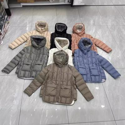 Womens Lightweight Short Hooded Down Jacket White Duck 50% Fill Power Warm Winter Outerwear