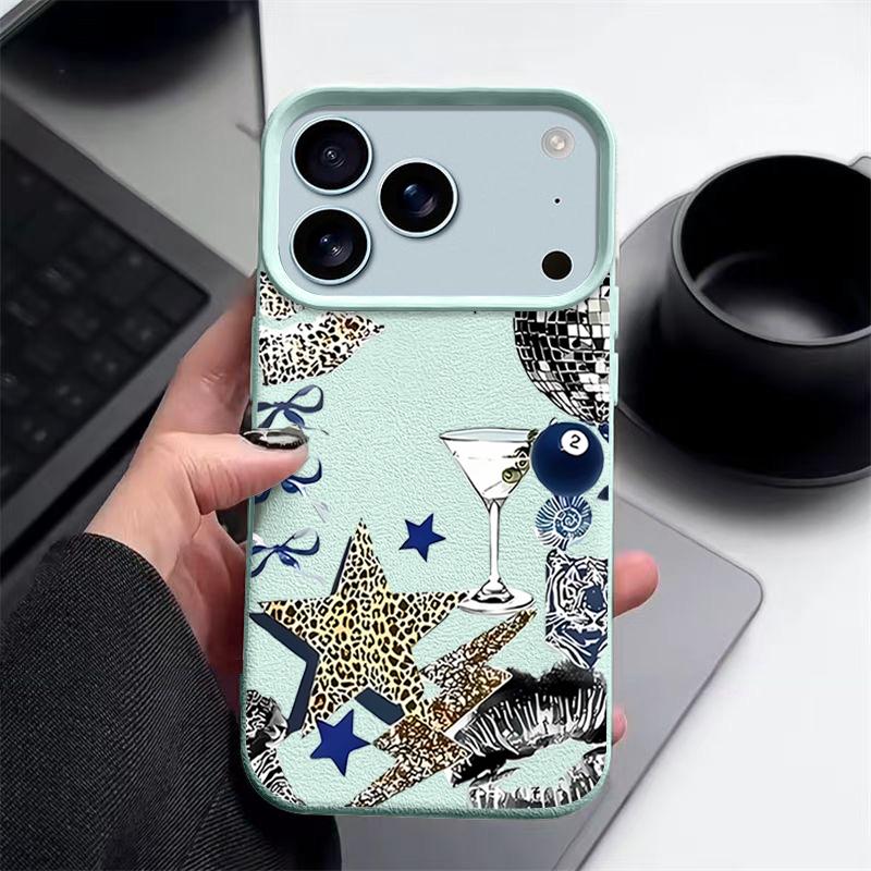 Leopard Star Disco Ball Pattern Case For iPhone 17 Pro Max iPhone 16 Pro Max 15 14 13 12 11 16E Air Luxury Leather Texture Silicone Cover