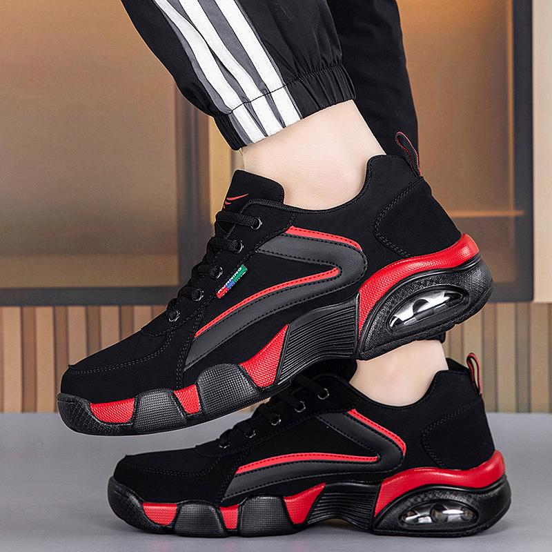 Autumn and winter foreign trade new leather surface air cushion shock absorption sports shoes casual and light running shoes low-top travel shoes men