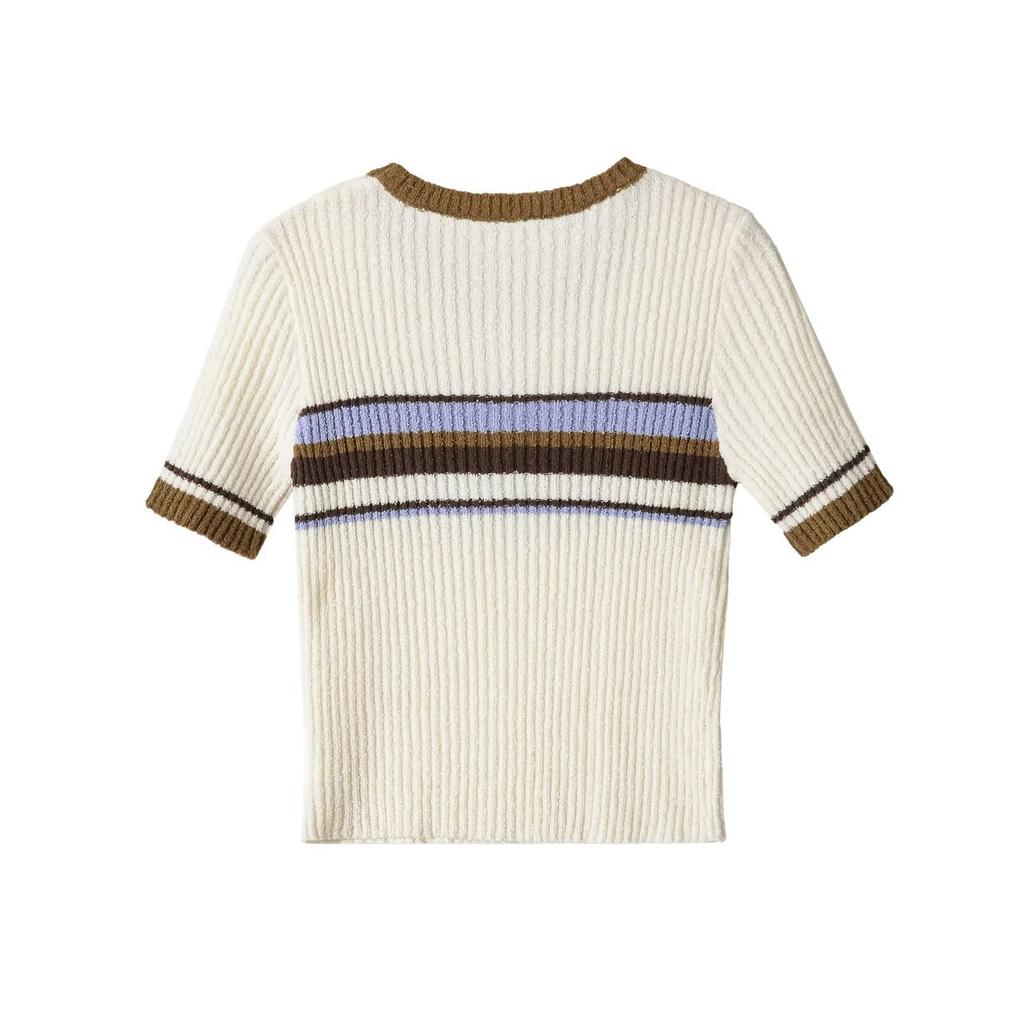 European and American Style New Women's Fashionable Round Neck Color-blocked Striped Vacation Top 8779144