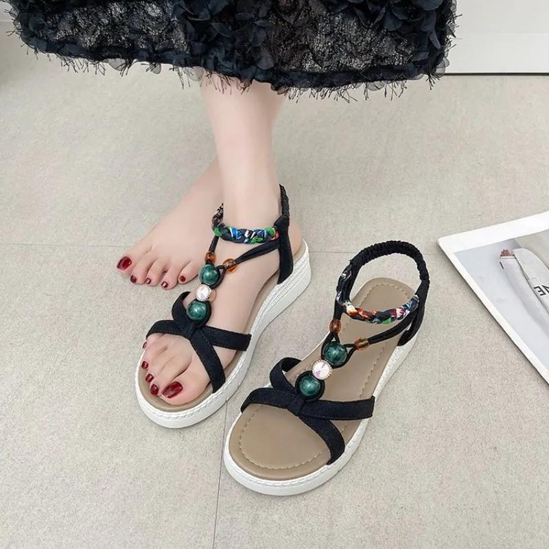 Fashion 2025 New  Summer Sandals  Bohemia Beach Flat Casual Sandals Leisure Female  Slip On Sandalias