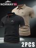 2pcs NORWAY Patterned Men's Polo Shirts - Short-Sleeved & Color-Blocking, Men's Business Casual T Shirts Breathable for Spring And Summer