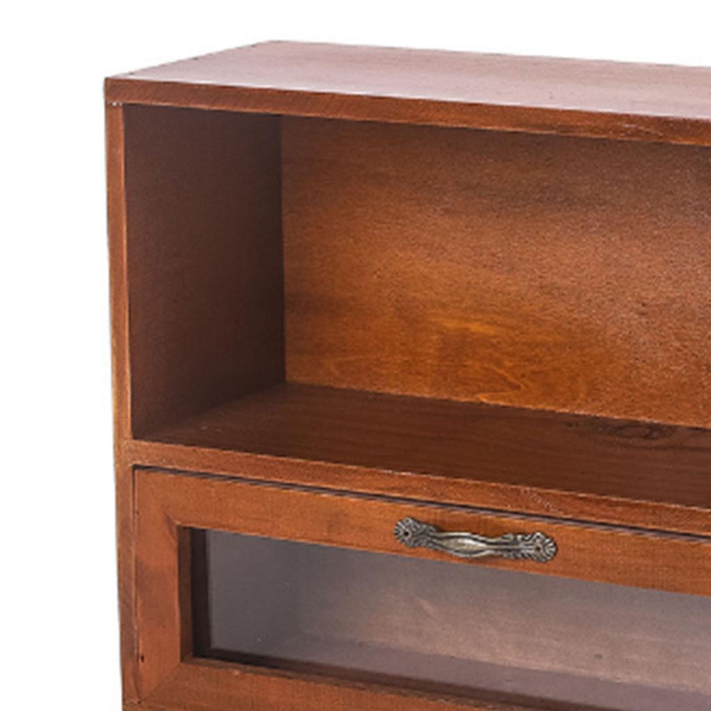 Desktop Storage Box with Drawer and Open Cabinet Wooden Retro Desk Organizer for Office Bedroom