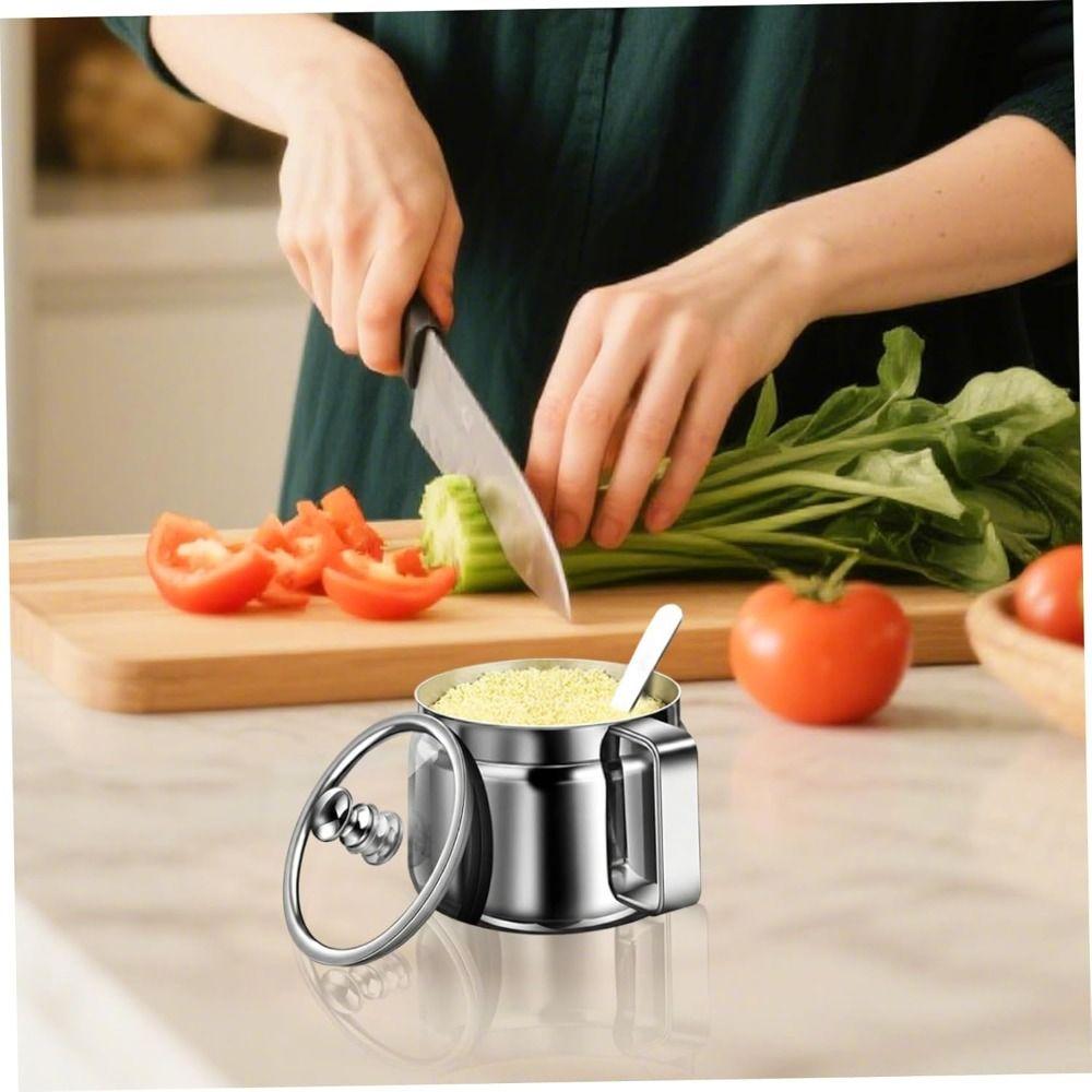 With Clear Lid and Handle Stainless Steel Seasoning Containers 500ml Spice Jars  for Home Kitchen