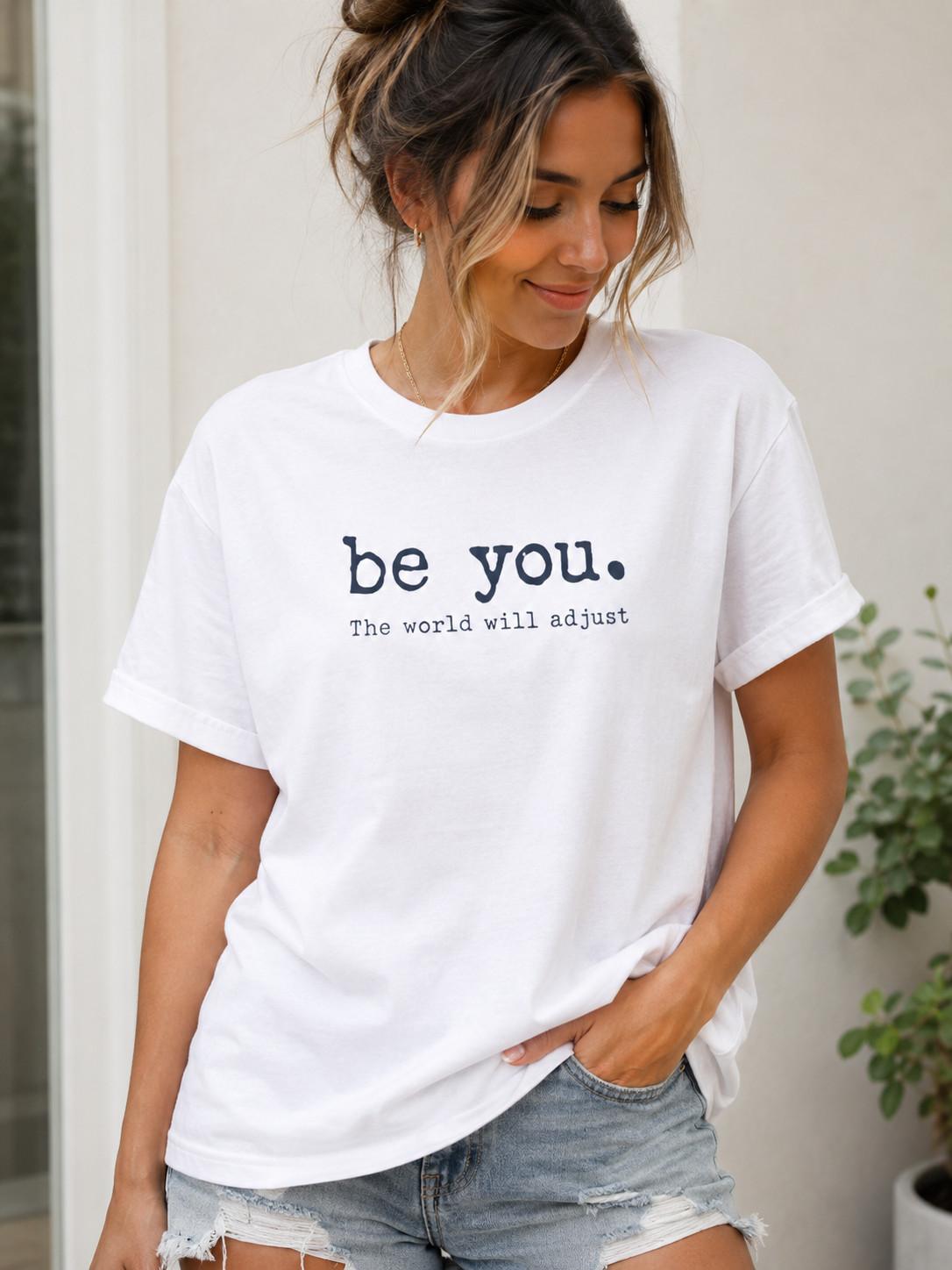 Be You The World Will Adjust Inspirational Quote T-Shirt Positive Unisex Tee L