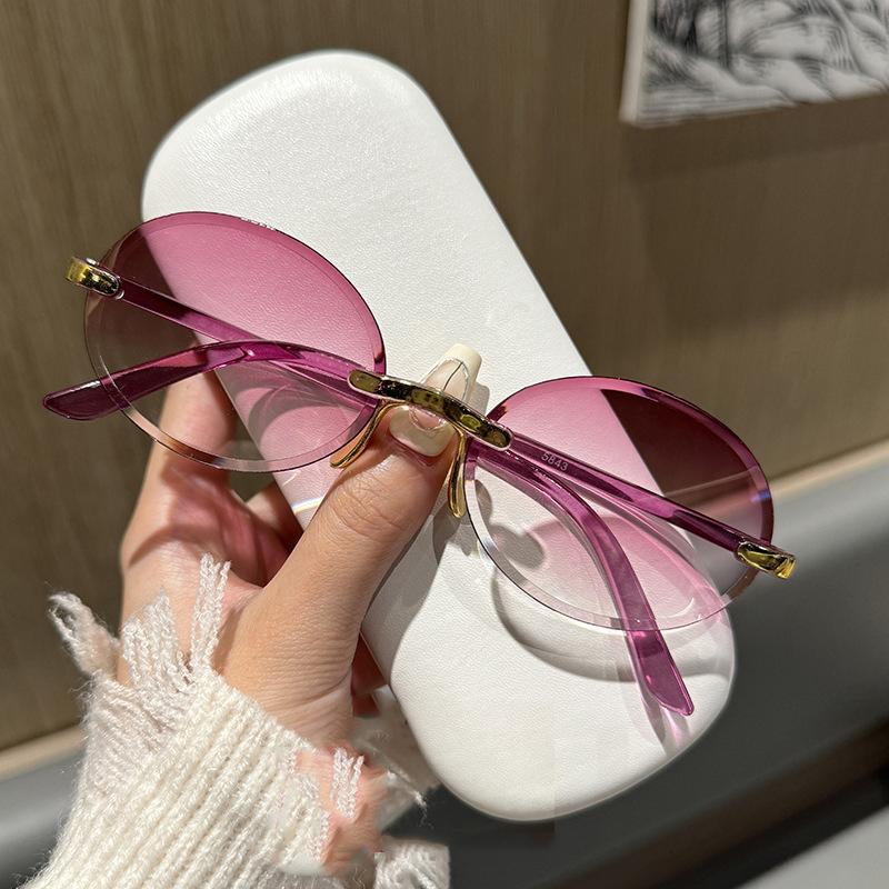 Non-polarizd Rimless Oval Women Sunglasses Vintage Punk Sun Glasses Trendy Frameless Shades