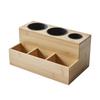 Natural Bamboo Hair Tools Organizer with 6 Compartments Compact Hairbrush and Hairdryer Storage Solution Bathroom Countertop