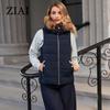 ziai Neue Damen Daunenwesten Ärmellos Pelzkragen Kapuze Pufferjacke Mädchen Winddicht Gesteppter Parka Mantel Slim Damen Oberbekleidung ZR-L006