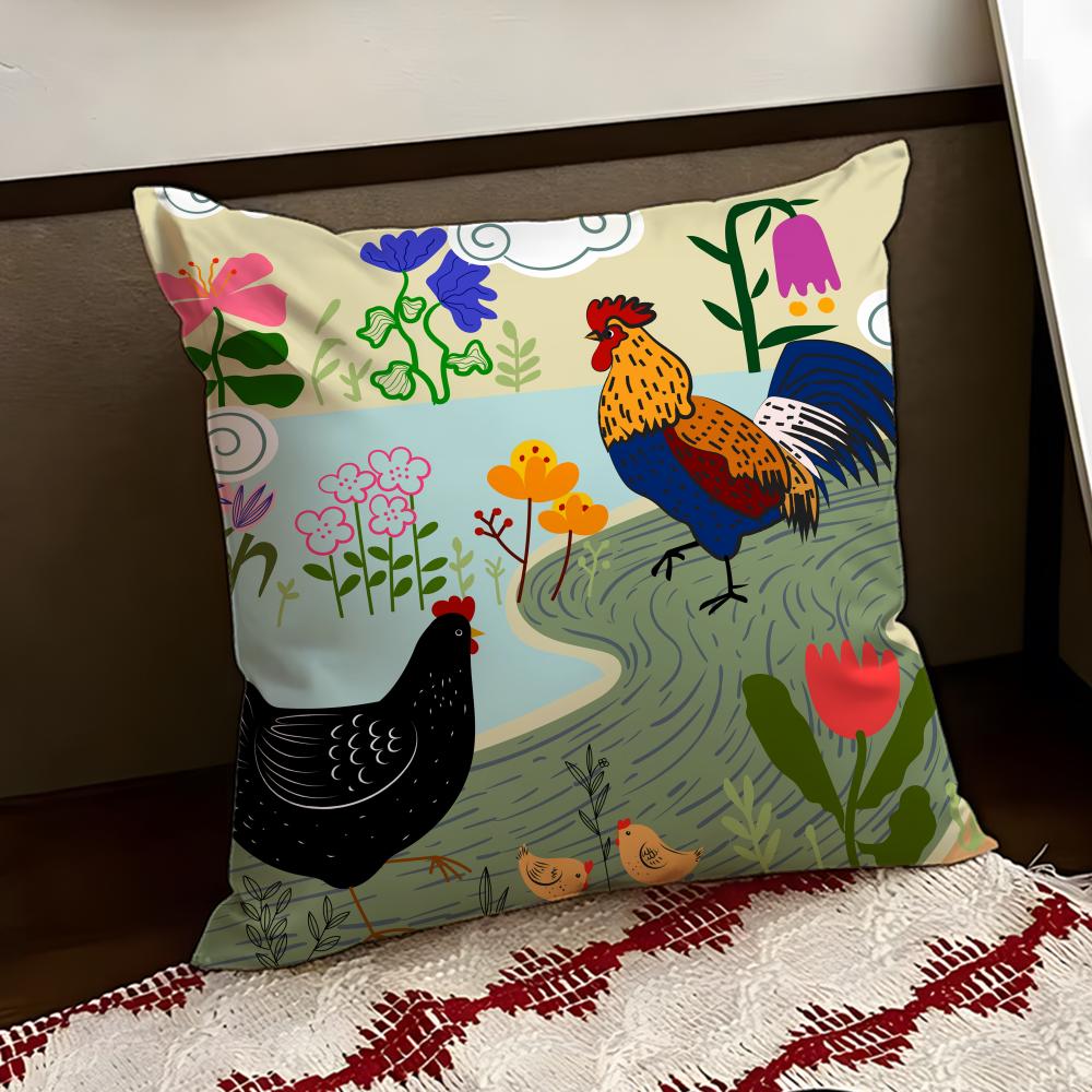 Rooster Doodle Art Cushion Cover Reversible Soft Durable Pillow Cover Home  Car MultiScene Use for Daily Comfort