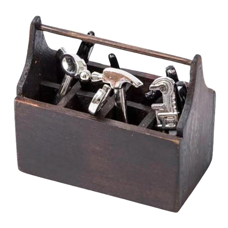 1 set di accessori per la decorazione fotografica 1: 12 Miniatura in Legno Multifunzionale Metallo Cassetta degli Attrezzi Casa delle Bambole Mini Kit di Attrezzi Ornamento