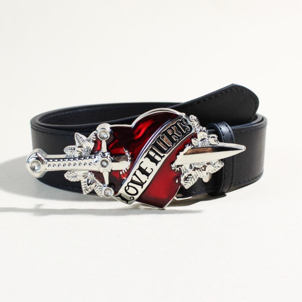 

Один меч пронзает сердце большая голова пряжка ремня повседневный персонализированный ремень мужской гладкая пряжка зеленый кожаный ремень женский украшение