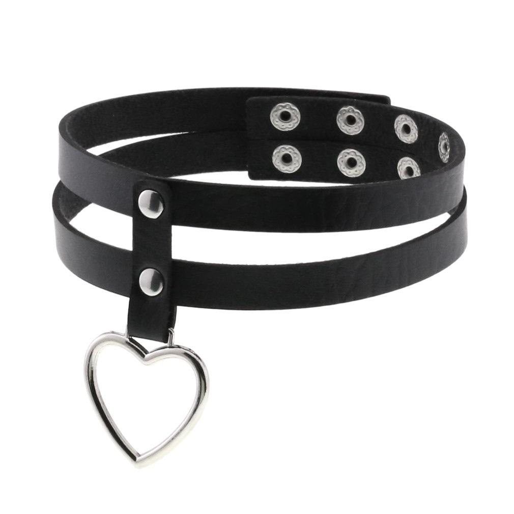 Harajuku Soft Girl Heart Pendant Choker, Black PU Leather Short Clavicle Necklace