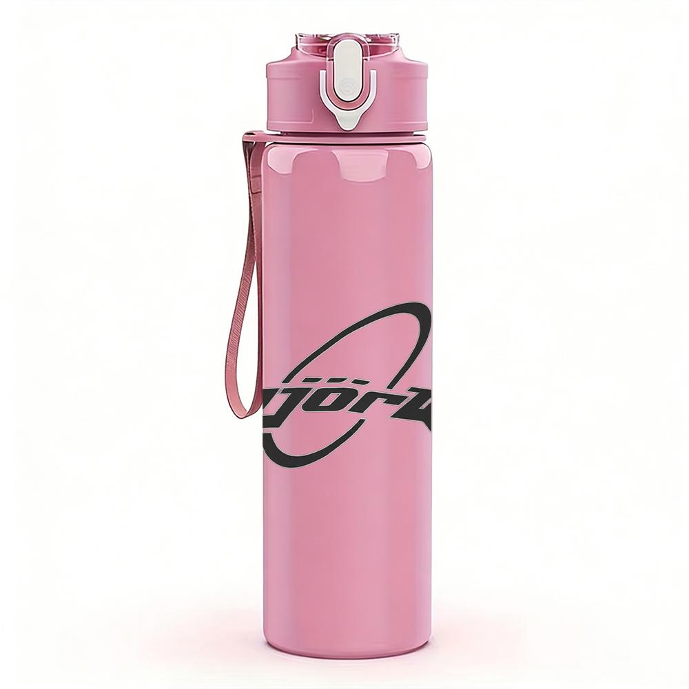 1PC Black wave cursive band text print 750ml colorful plastic sports water bottle leakproof pop up lid with straw for outdoor work home use