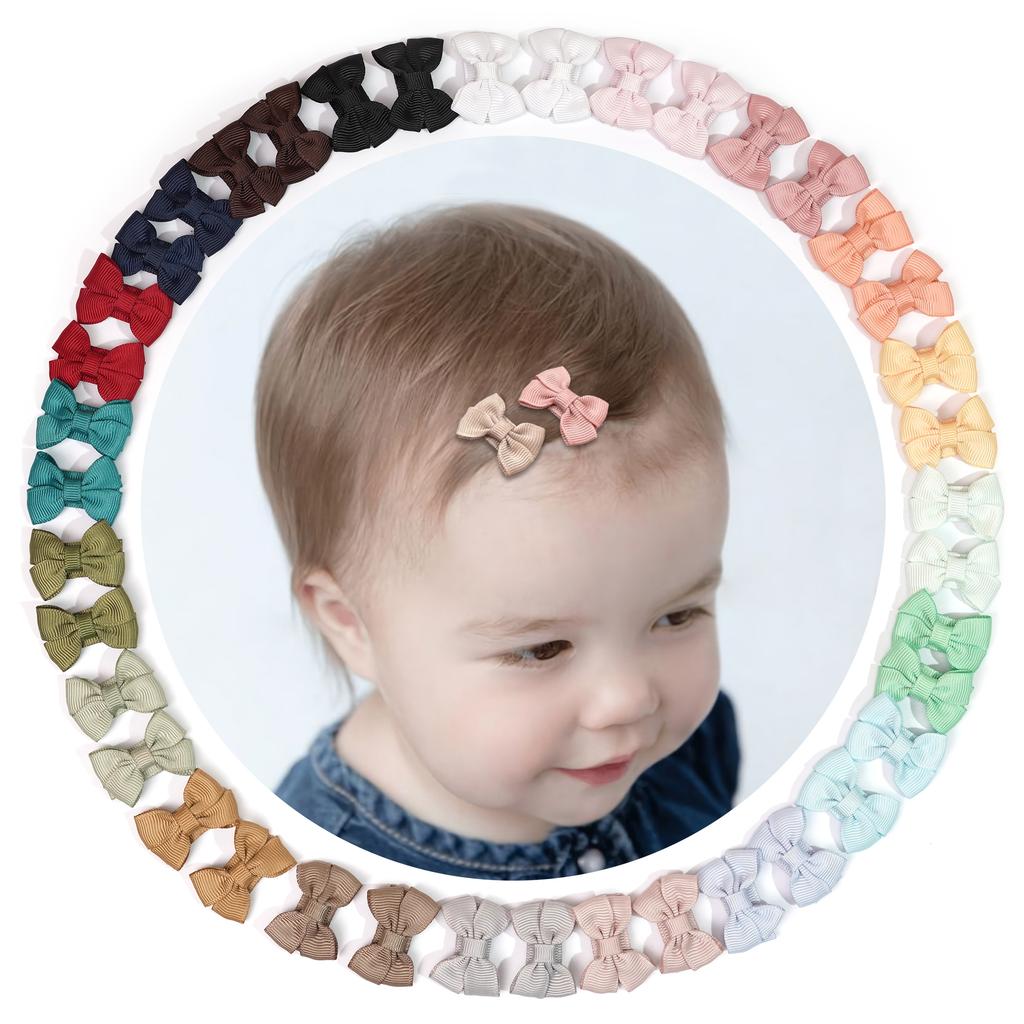 40 st Små Hårrosetter med Klämmor för Babyflickor 1,4 tum Grosgrainband Klämmor för Spädbarnsflickor-Helfodrade Minirosetter i 20 Färgpar