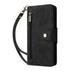 For iPhone 17 Case Zipper Wallet Rivet Decor Leather Phone Cover with Wrist Strap