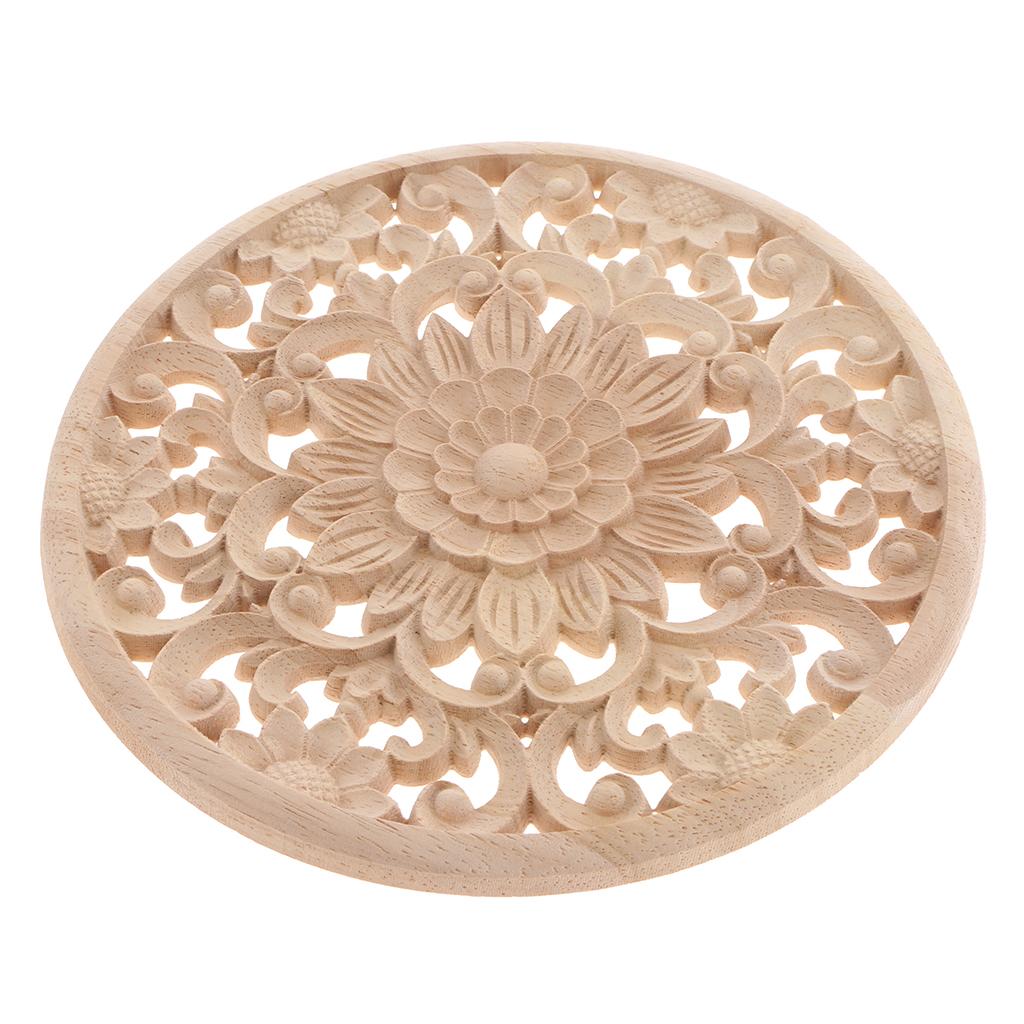 1 Stück Natürliches Florales Holzgeschnitztes Blume Rundes Holzeck Applikationen Handwerk Rahmen Wand Tür Möbel Schrank Dekorative Figur