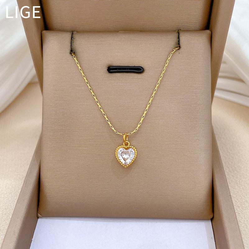 Love Stainless Steel Minimalist Furnace Real Gold Necklace Female Collarbone Chain With Jewelry