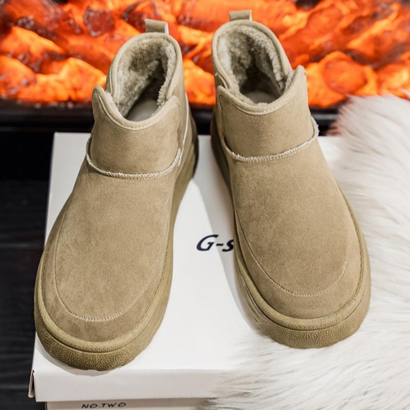 Men Fur Integrated Snow Boots Fleece Lined Cold Proof Warm Chunky Cotton Shoes