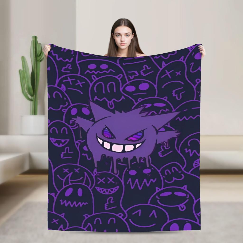 Anime Gengar Dark Pattern Blankets Quality Warm Pokemoned Throw Blanket Spring Decorative Bedroom Print Bedspread