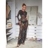 European & American Fashion Women's Solid Color Mesh Long Sleeve Maxi Dress with Hot Drill Details