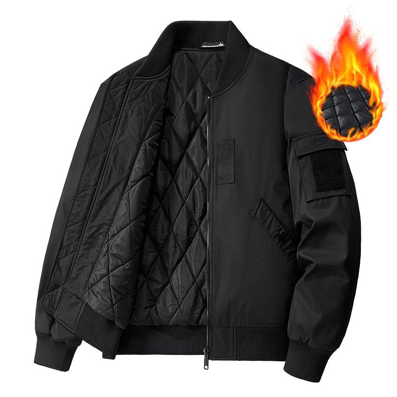 

Двусторонняя хлопковая куртка для мужчин, осень и зима с плотным хлопком и воротником-стойкой, бейсбольная куртка, повседневная куртка M чёрный