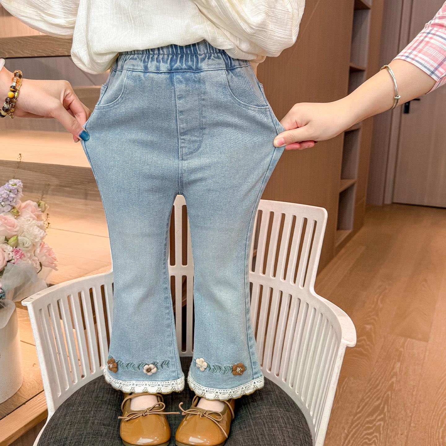 

Девичьи расклешенные джинсы Весна-Осень 2025: Новые повседневные брюки для маленьких девочек 90 cm синий