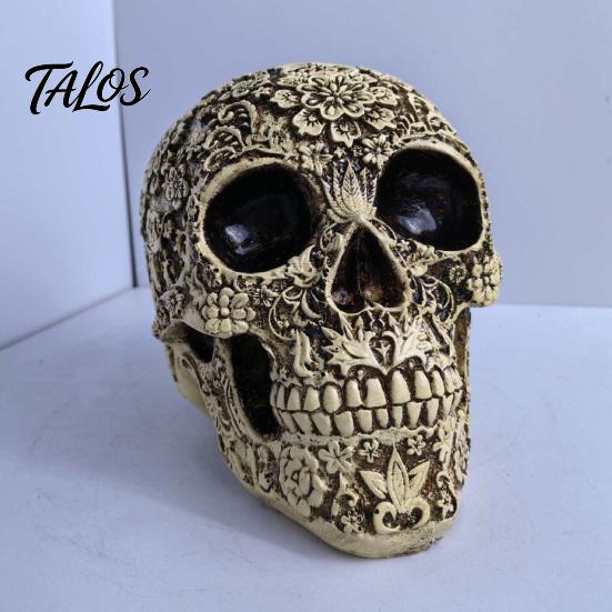 Harz Gothic Statuen Kreative Totenkopf Blumen Skulptur, Menschlicher Kopf Skelett Statue, Sammlerstücke Halloween Ornamente für Heimdeko Dekor, Requisite